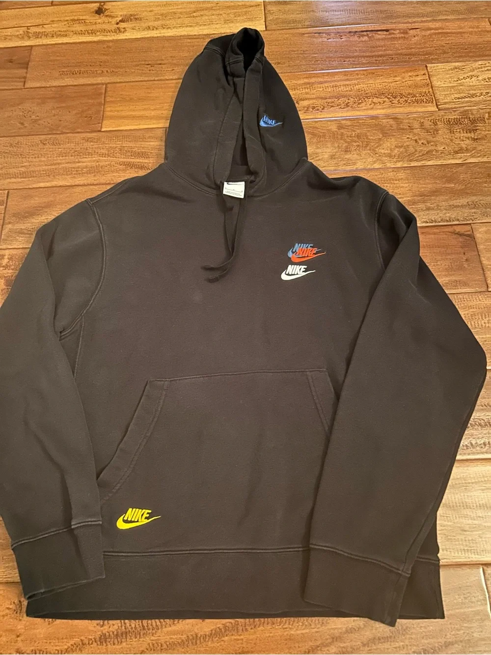 Nike Black Hoodie with Multicolor Logo Accents